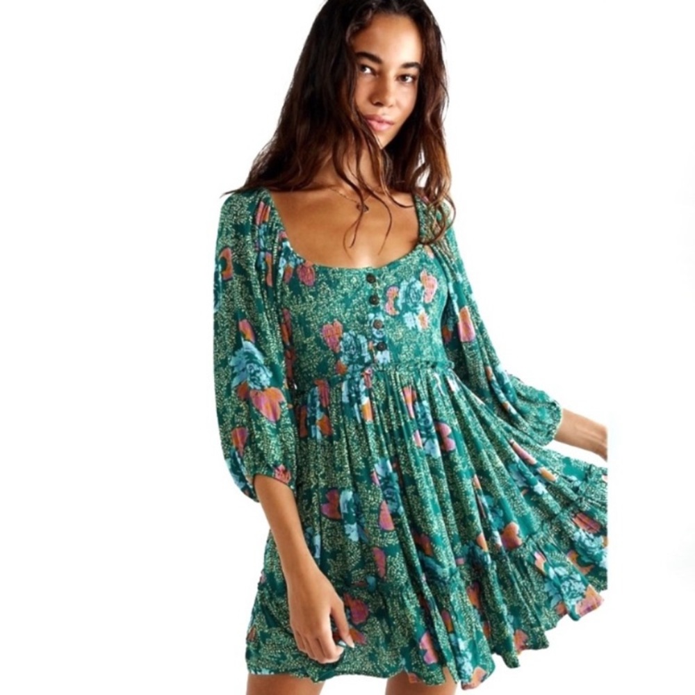 Free People Green Mini Dress with Flowy Silhouette